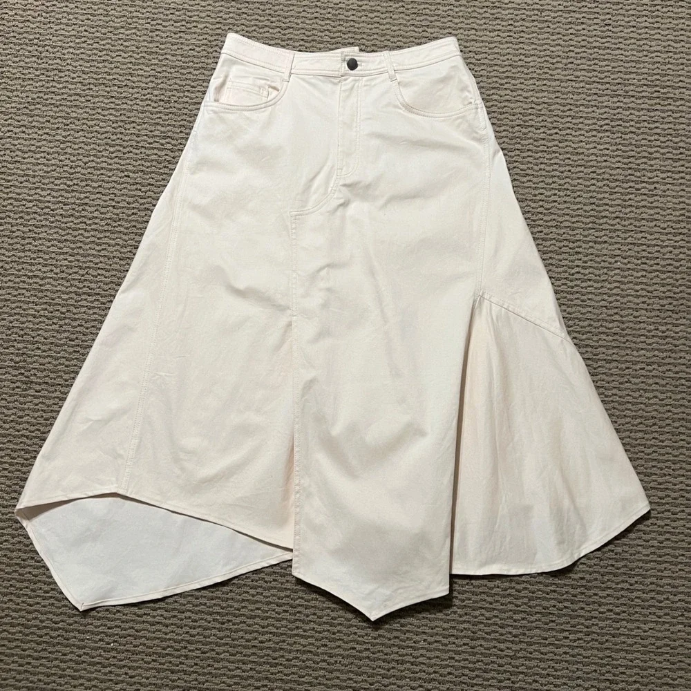 ZARA Asymmetrical Midi Skirt Cream Cotton Blend Size Medium